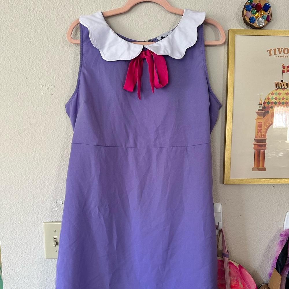 Smak Parlour XL Purple Mini Dress With Scallop Collar and Pink Tie